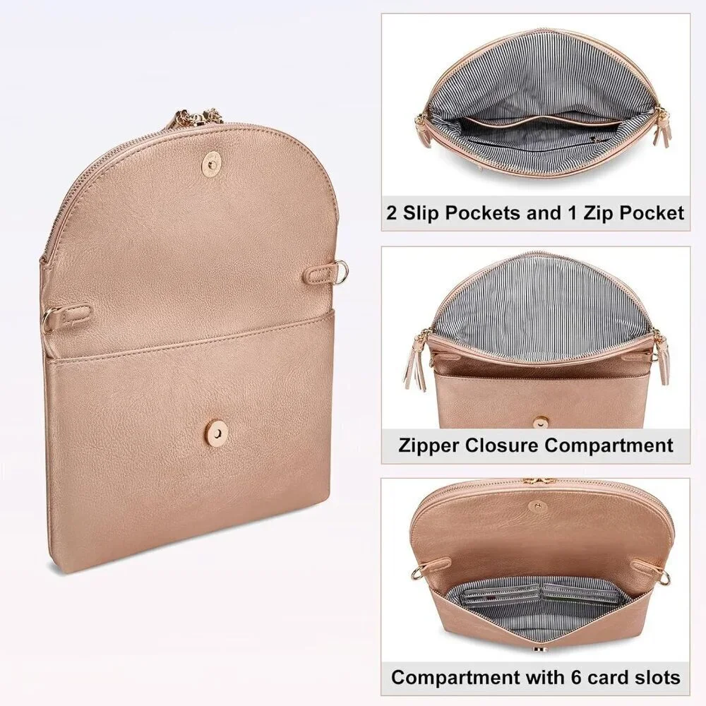 Women's Faux Leather Envelope Clutch Crossbody Bag with Multiple Compartments